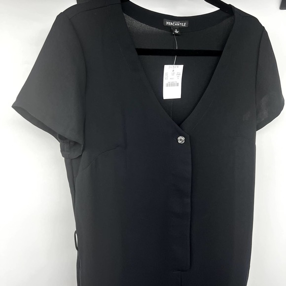 J. Crew Mercantile Jumpsuit 4 V-Neck Short Sleeve Button Front Pocket Black NWT - Picture 4 of 9